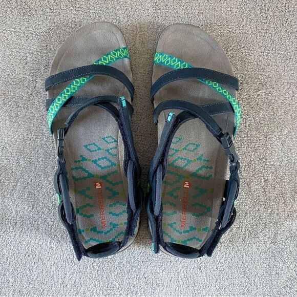 Merrell Womens 6 Terran Lattice II Strappy Leather Sandals Shoes J56516 Navy - Picture 7 of 8